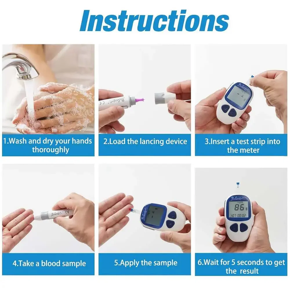 Blood Glucose Monitor Kit with 100 Test Strips Lancing Device 100 Lancets For